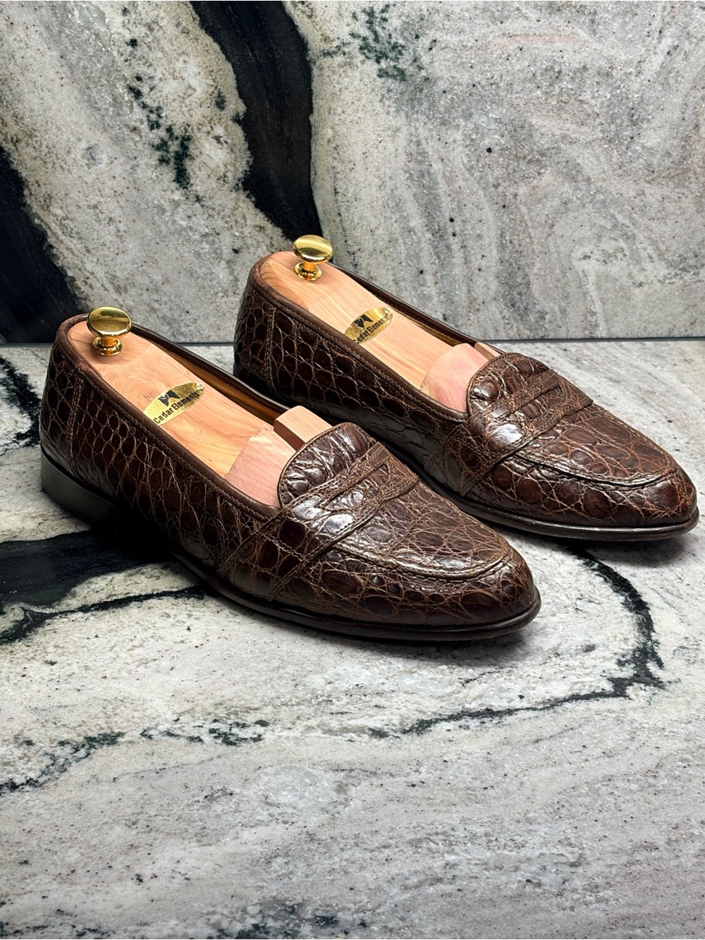 Zelli Genuine Crocodile Loafers Men’s US 9.5 Brown Handcrafted Italy
